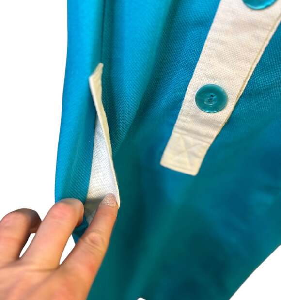 Vintage Bright Turquoise/Teal and White Shift Dress with Teal Buttons, Size L
P - Picture 9 of 16